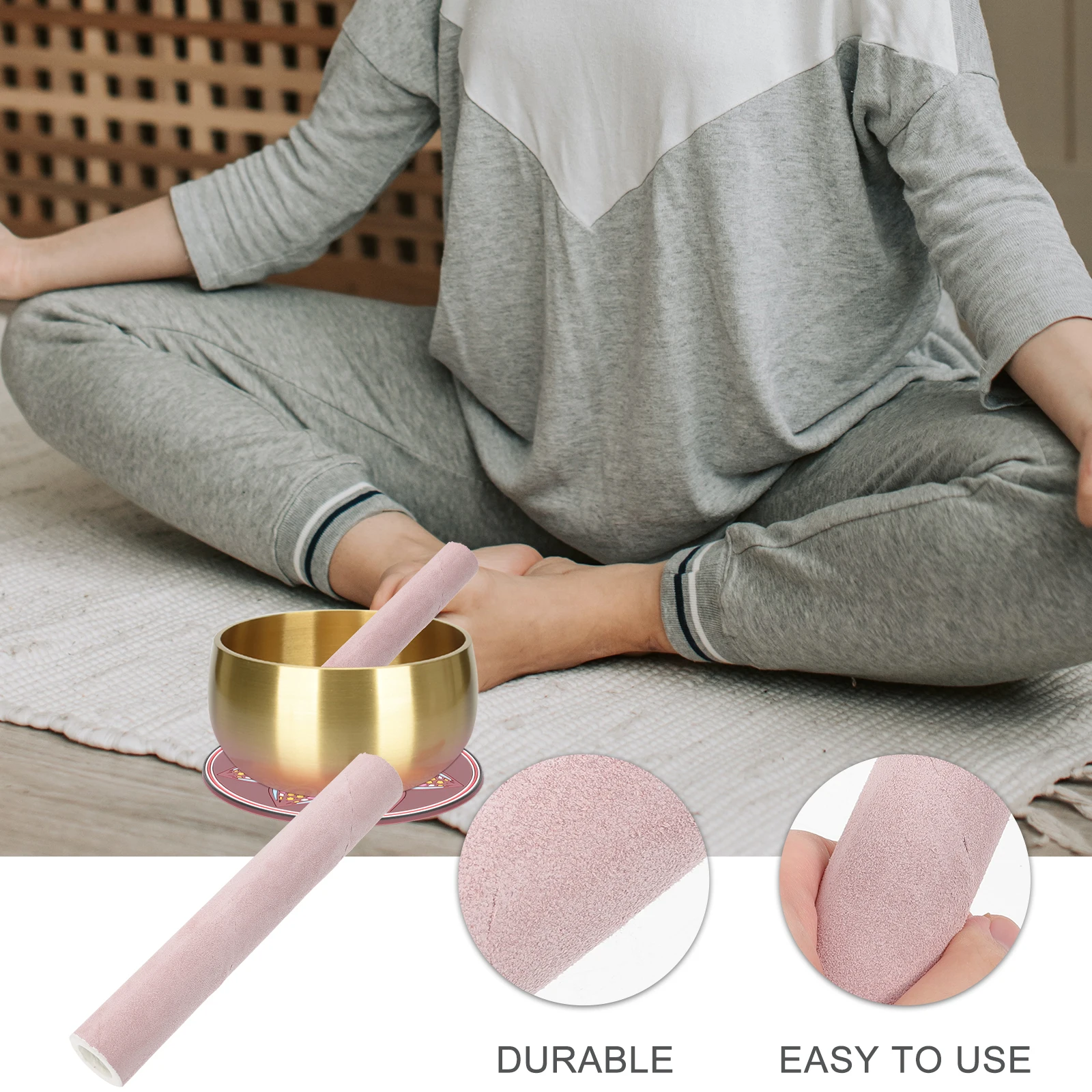 

Sound Bowl Singing Mallet Striker Meditation Bass Pink Stick Sheepskin for Tibetan