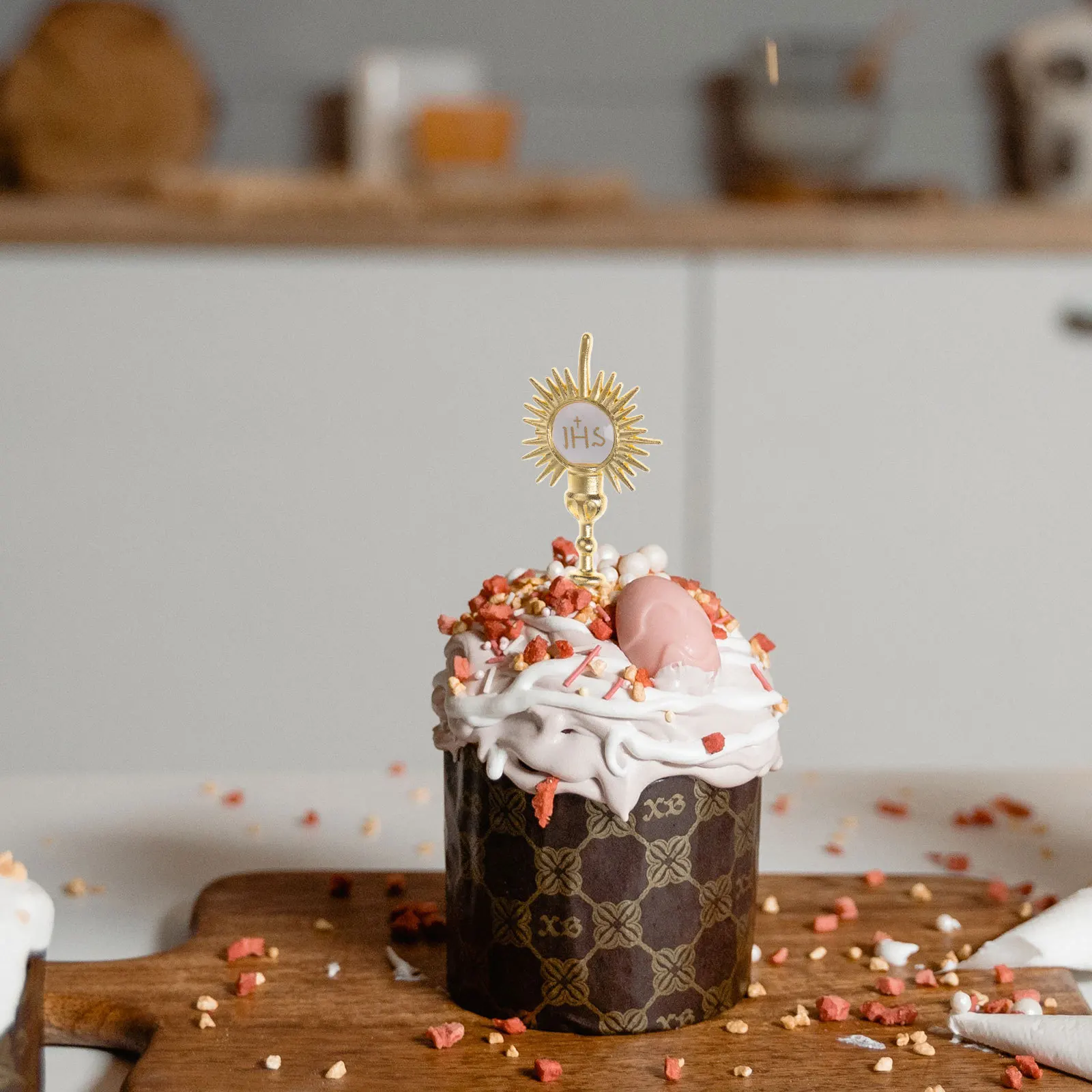 

10Pcs Church Decoration Cake Toppers Gold Communion Host Christian Baptism Party Supplies Religion Cake Ornaments