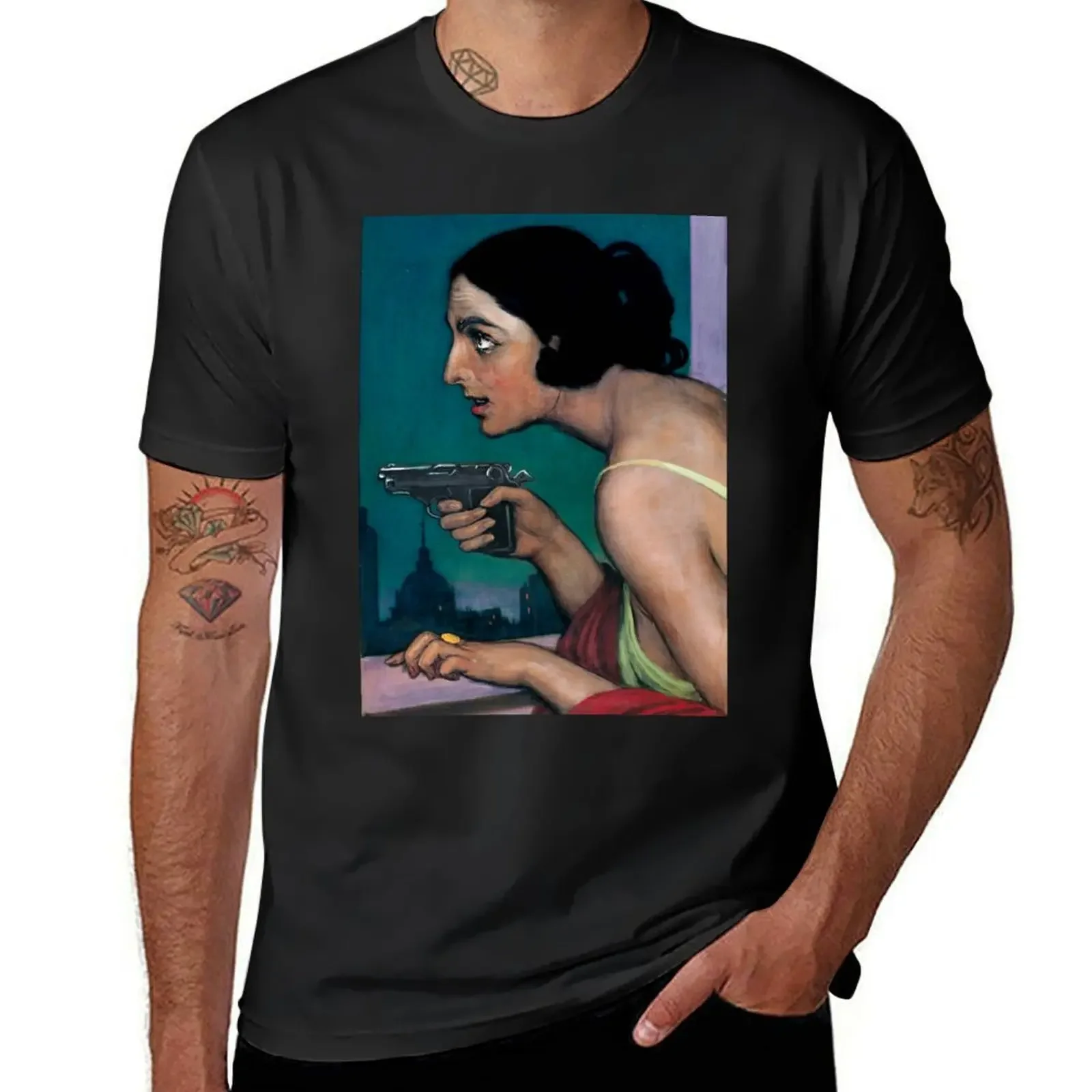 Julio Romero de Torres - Gun - Woman with Pistol - Mujer de la pistola T-Shirt heavyweights cute tops t shirts for men pack