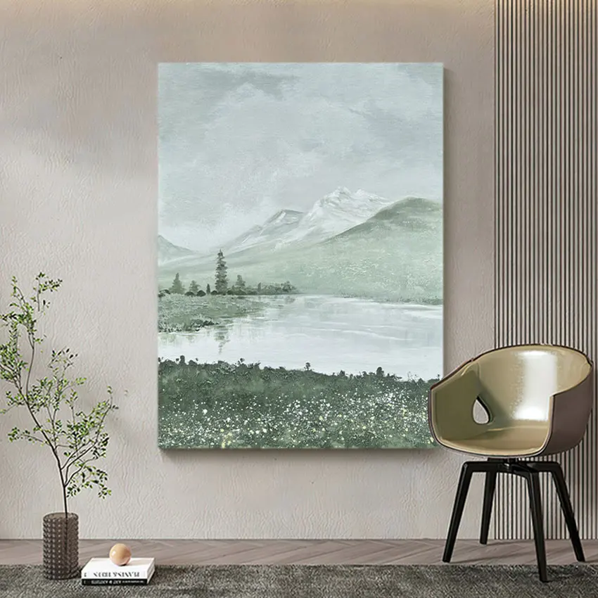 Purely Handmade Murals Art, Abstract Lake Scenery Oil Painting, Picture Canvas Wall Decor, Texture Art for Hotel Decoration