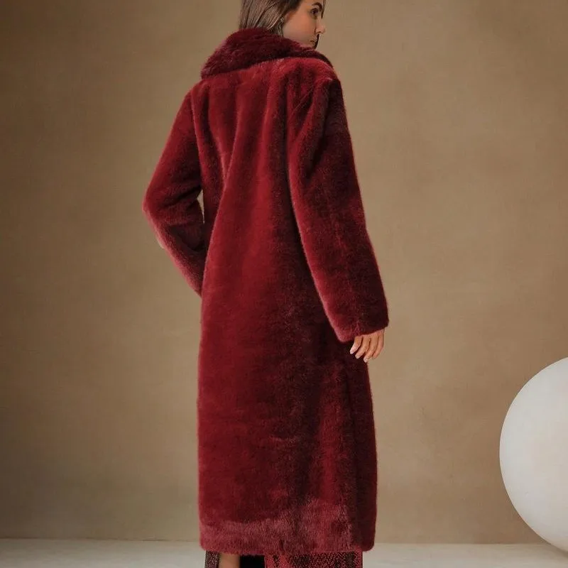 เสื้อโค้ทขนเฟอร์เทียมสำหรับผู้หญิง รุ่น Fluffy Top Coats ประจำฤดูหนาวและฤดูใบไม้ร่วง ปี 2025  แบบลำลอง ยาว พร้อมปกเสื้อและปกคอขนกระต่ายเทียม อุ่นสบาย