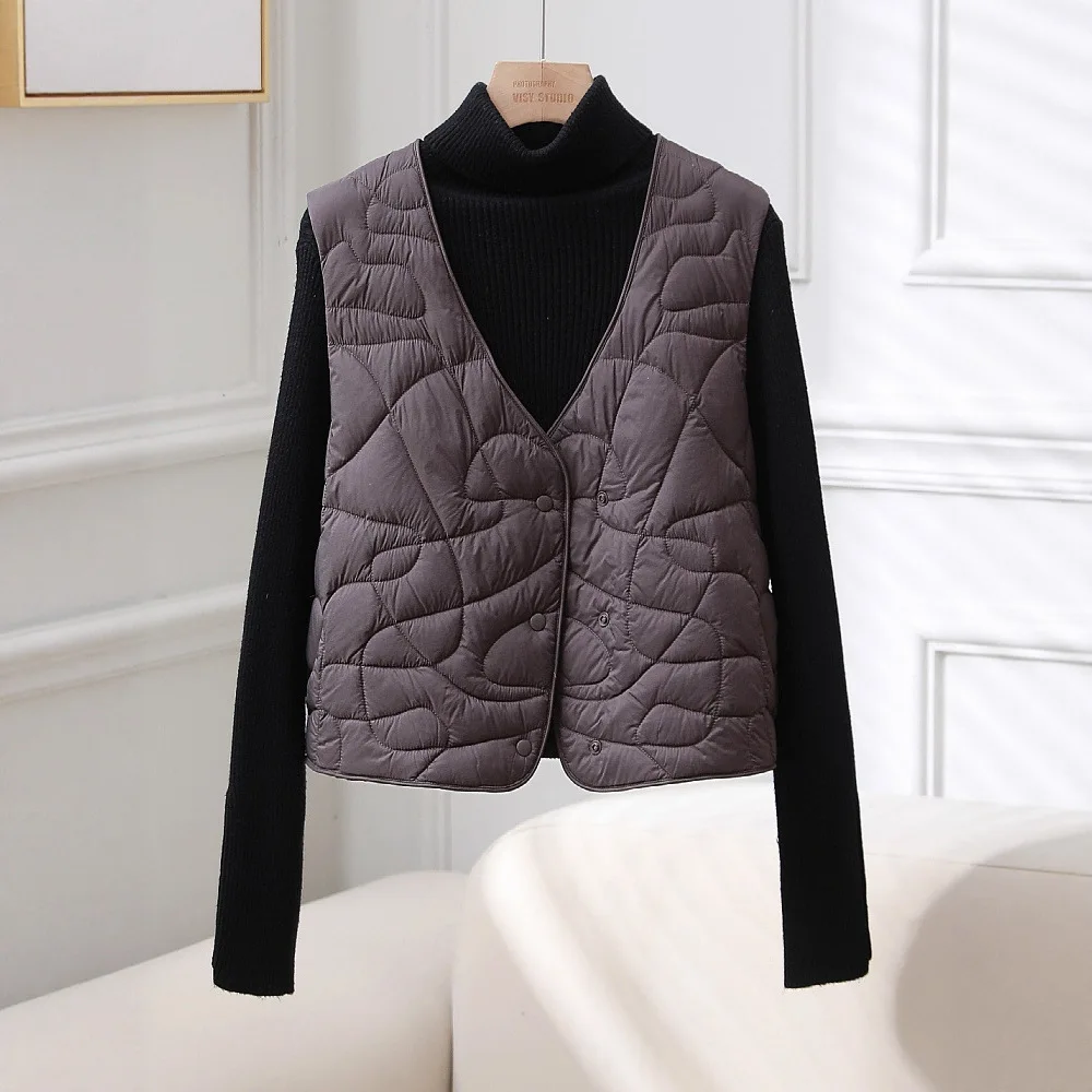 

Осень-зима 2025: новый женский пуховый жилет, короткий жилет с v-образным вырезом