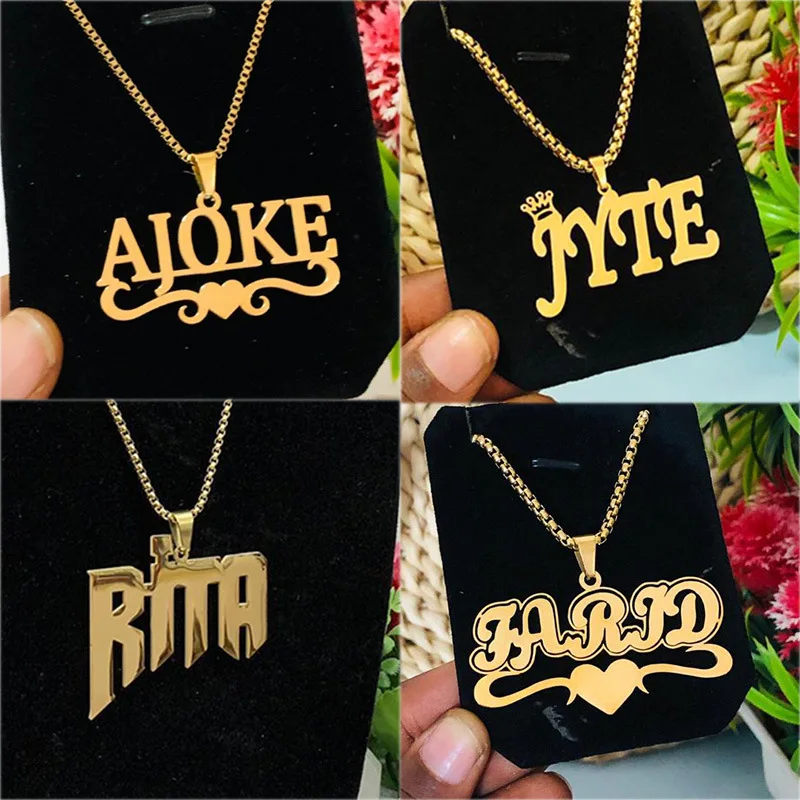 Personalized Custom Name Necklace Stainless Steel Cuban Thick Chain Nameplate Pendant For Men Women Birthday Jewelry Gift