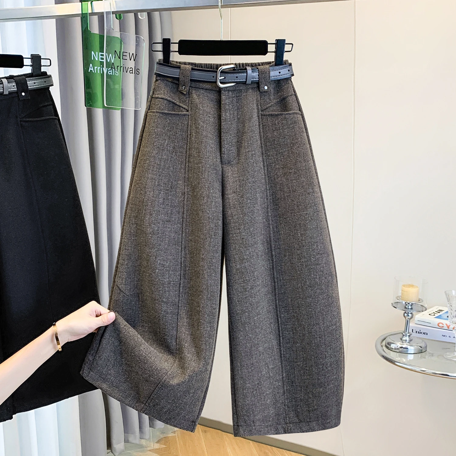High Waist Wide Leg Pants Women's Autumn Spring Woolen Eighteen Loose Casual Knife Pants Versatile Long Boots Pants