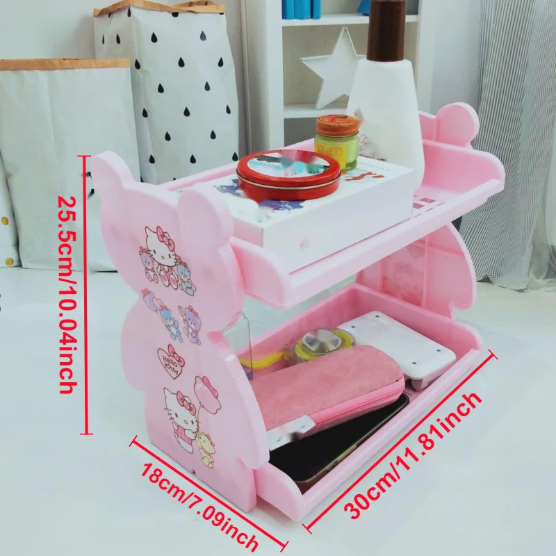 Sanrio Hello Kitty Plastic Storage Rack Kitchen Bathroom Tissue Rack Home Bedroom Dormitory Desktop Cosmetics Storage Organizer