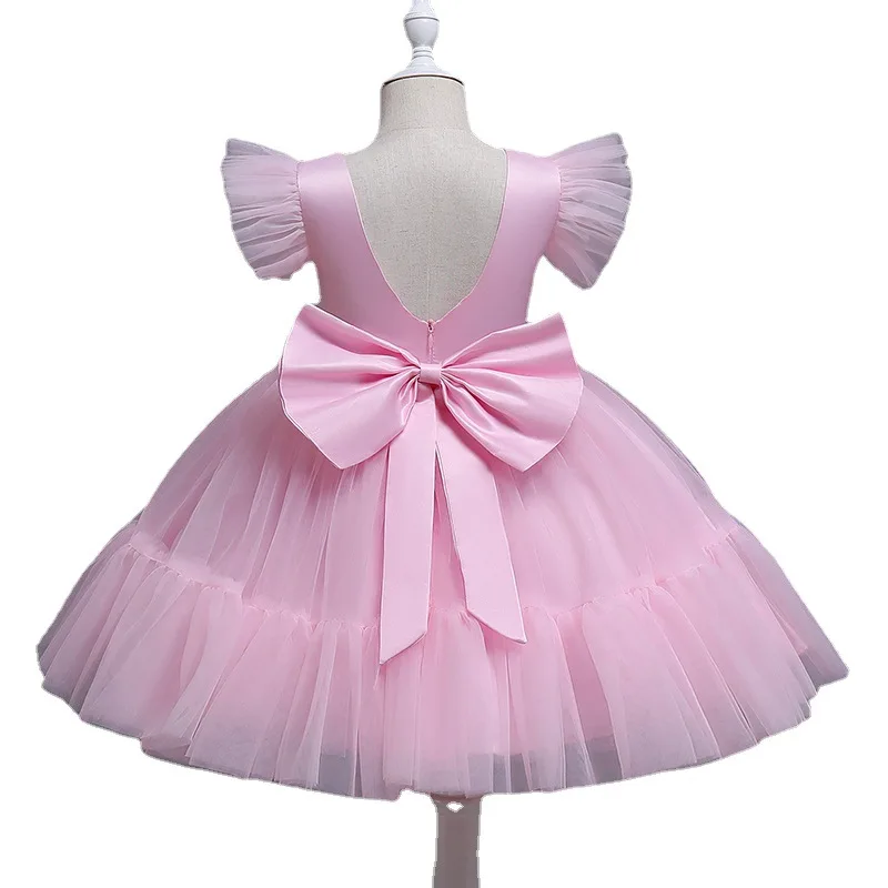

Girls' Pink Princess Tulle Dress - Elegant Bow Gown for Wedding, Bridesmaid, Party & Ball Flower Girl Dresses Girls Clothes