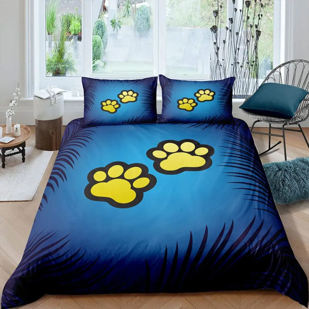 Footprint Duvet Cover Set Kids Watercolor Bedding Set Animal Footprints Colorful Puppy Paws Multicolor Graffiti Art Quilt Cover