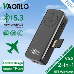 Receptor y transmisor de Audio con Bluetooth 5,3, soporte auxiliar de 3,5 MM, reproducción de tarjeta TF, micrófono, Clip de cuello, Adaptador inalámbrico para coche, avión, TV y PC