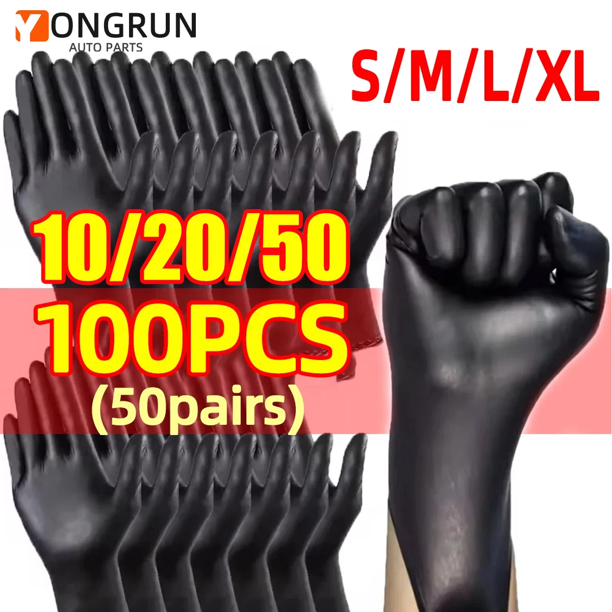 

100/50/20/10 шт., черные нитриловые одноразовые чистящие перчатки, водонепроницаемые кухонные перчатки для чистки татуировок, бровей, парикмахерских, бытовых перчаток