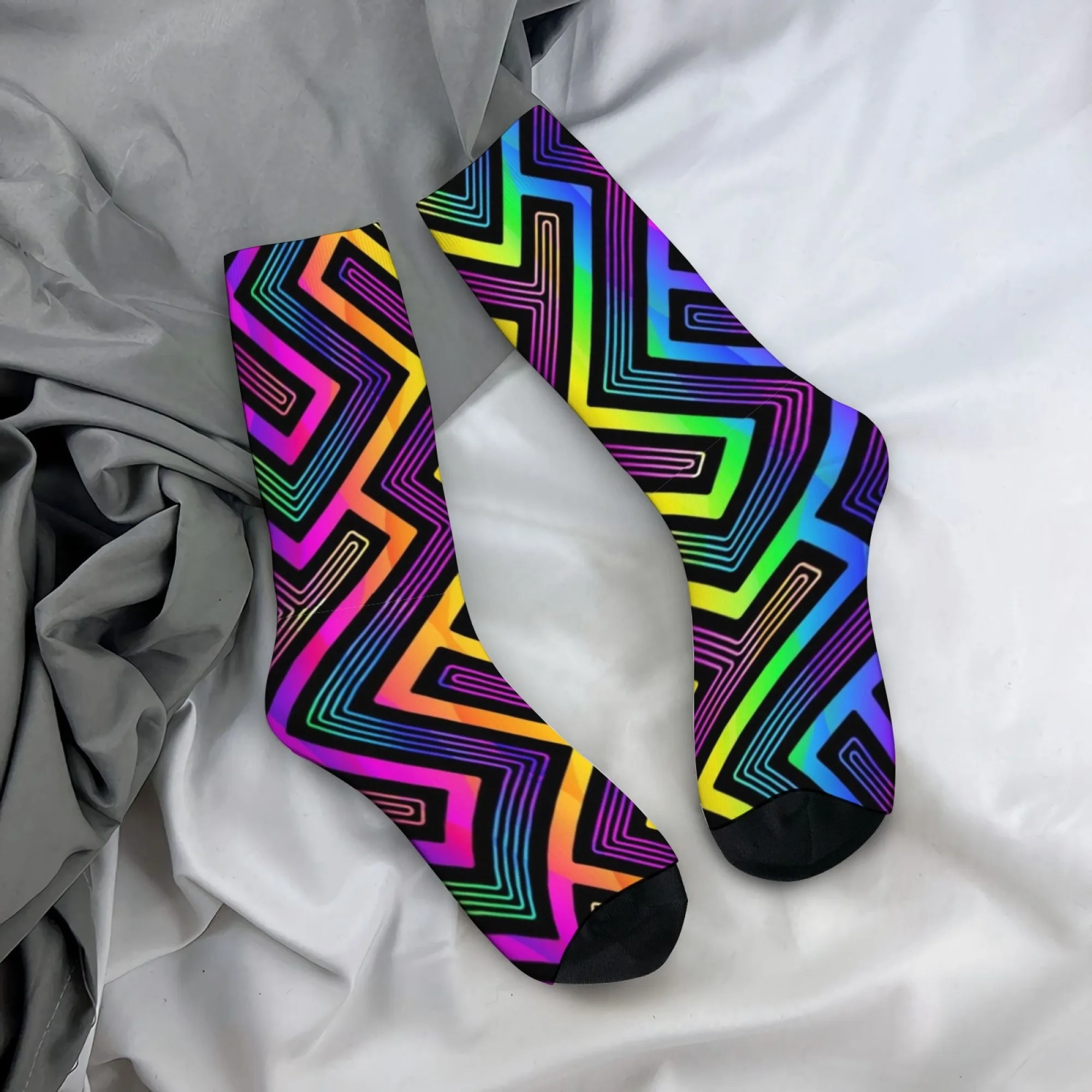 Colorful Geometric Maze Socks Non-slip Elastic Breathable Men's Socks Commuting City Walks Music Trendy Street Harajuku Socks