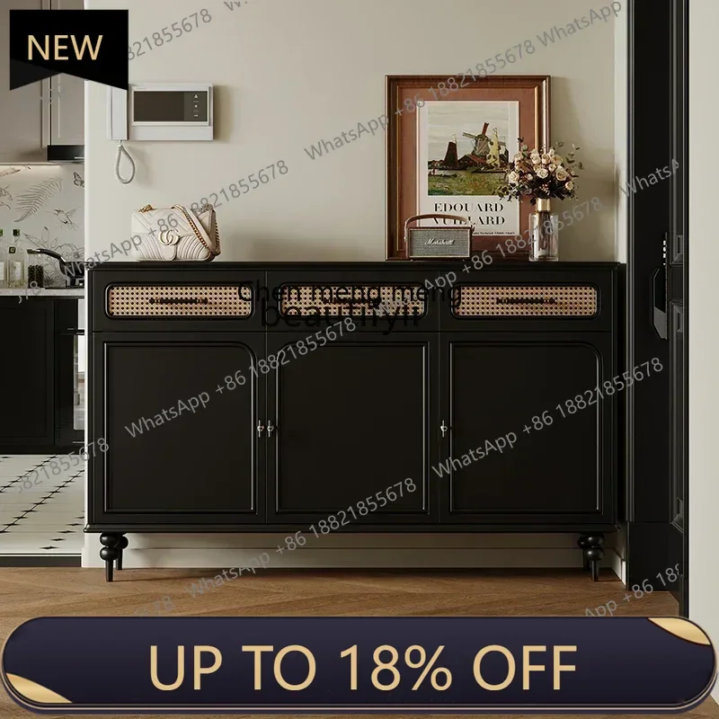 

T Medieval shoe cabinet rattan household solid wood retro home American large-capacity multi-layer super large entrance cabinet