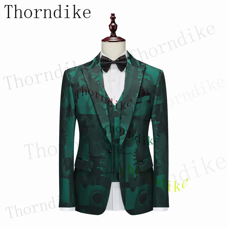 Thorndike New Mens Wedding Suit Slim Fit Dinner Prom Grooms Tuxedo Custom Green Business Blazer Best Man Jacket Vest With Pants