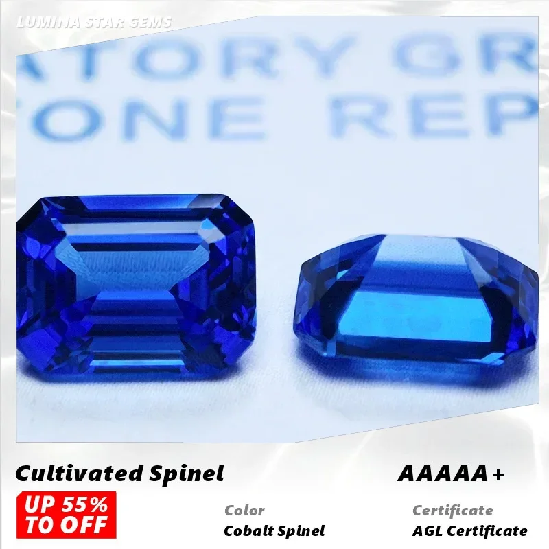

L-Lab Grown Cobalt Spinel Emerald Cut Blue Demon Color Gemstone Charms DIY Jewelry Making Material Selectable AGL Certificate