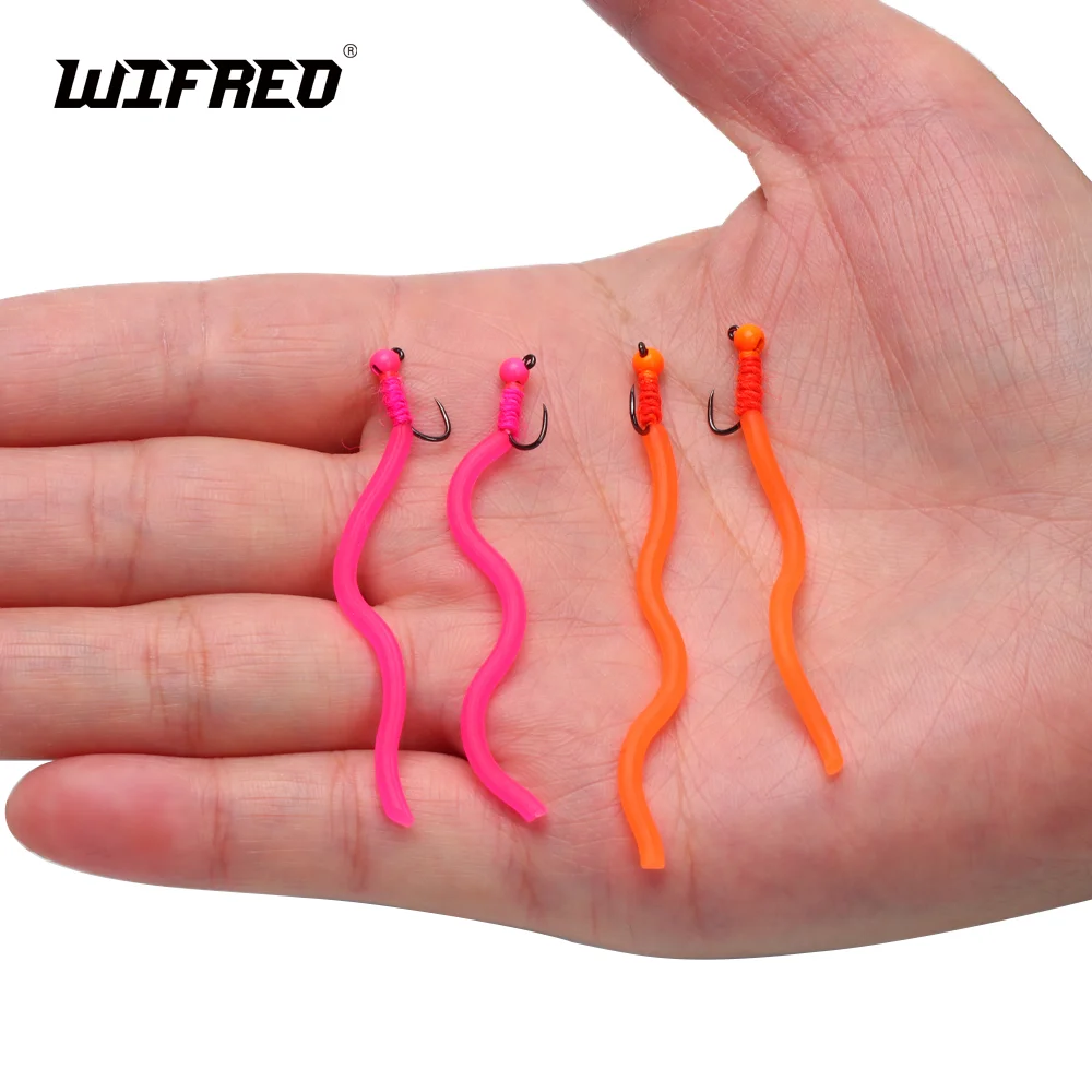 

Wifreo 4pcs Tungsten Bead Head Squirmy Worm Fly Barbless Hook #14 San Juan Wormy Fly Trout Bass Pan Fish Fly Fishing Flies