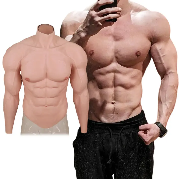 

Realistic Silicone Muscle Chest Vest Cosplay Upgrade Artificial Belly Muscle Suit Silicone Muscle Chest with Arms for Party Use