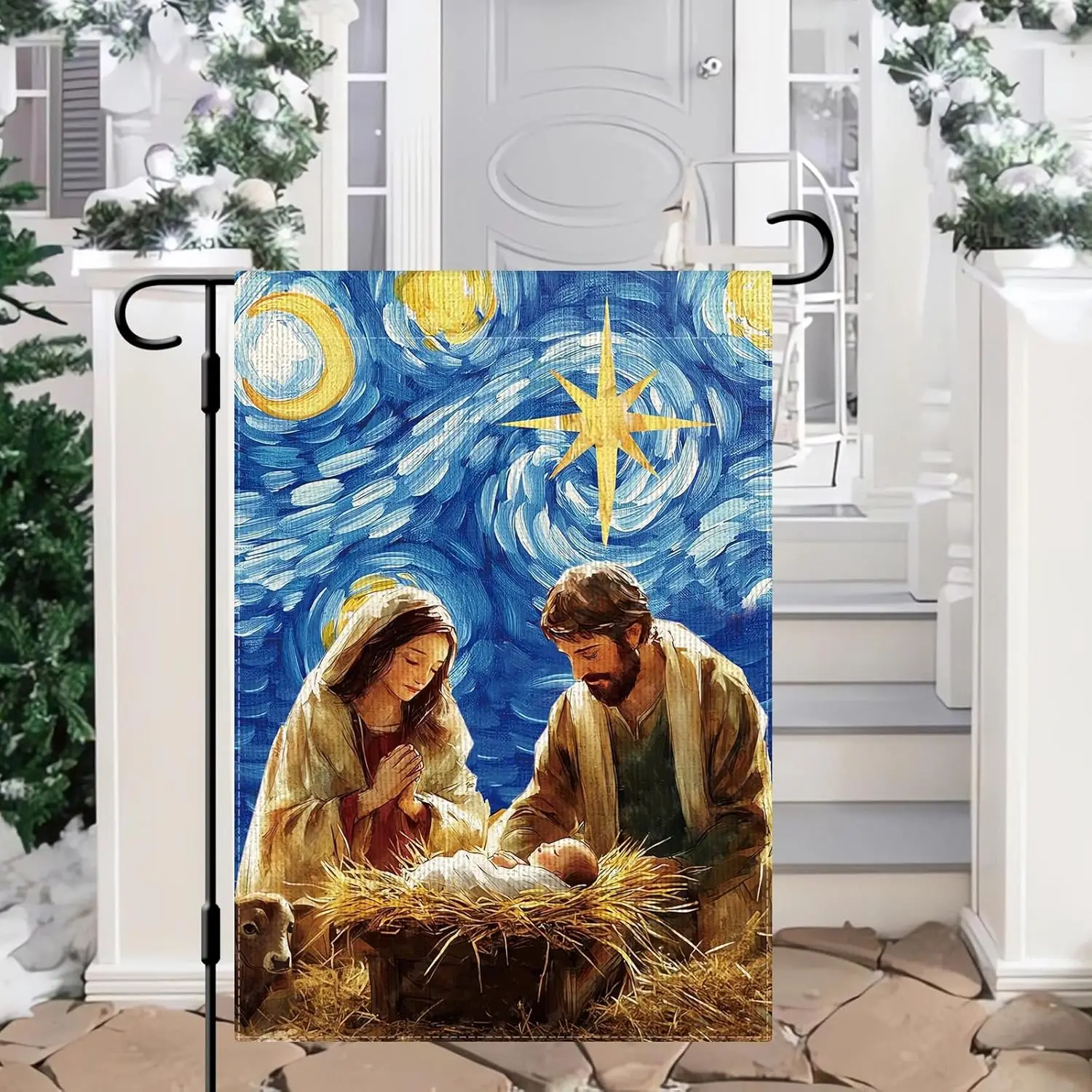 DLZDN Jesus Nativity Garden Flag Holy Night Religious Flag 12×18 Inch Double Side Vertical Burlap Farmhouse Yard Sign Christ GGO