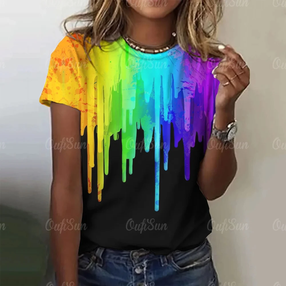 

Pride Moon Women's Rainbow Print T-Shirt Casual Crew Neck Sweater Short Sleeve T-Shirt Unisex Loose Sweatshirt Summer Tops