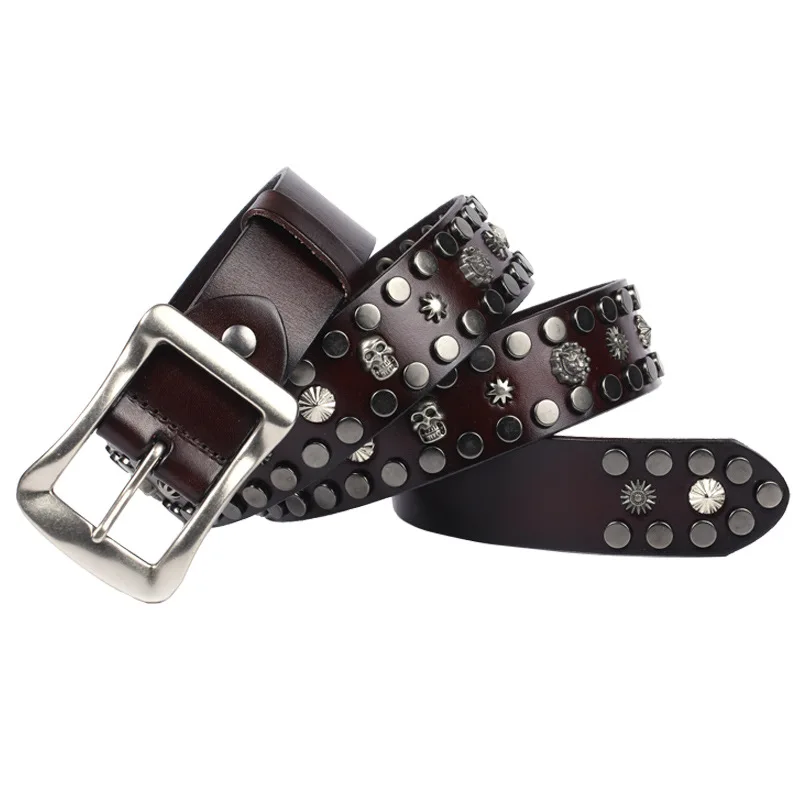 (Ta-weo) Original Design Unisex Metal Rivet Belt, Genuine Leather Punk Personality Belts for Men & Women