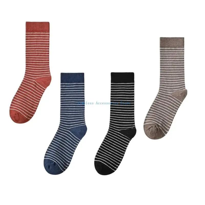 

97QE Breathable Cotton Stripe Calf Socks Stretchy Comfortable Design For Wear Nonslip Thermal Winter Socks Men Women