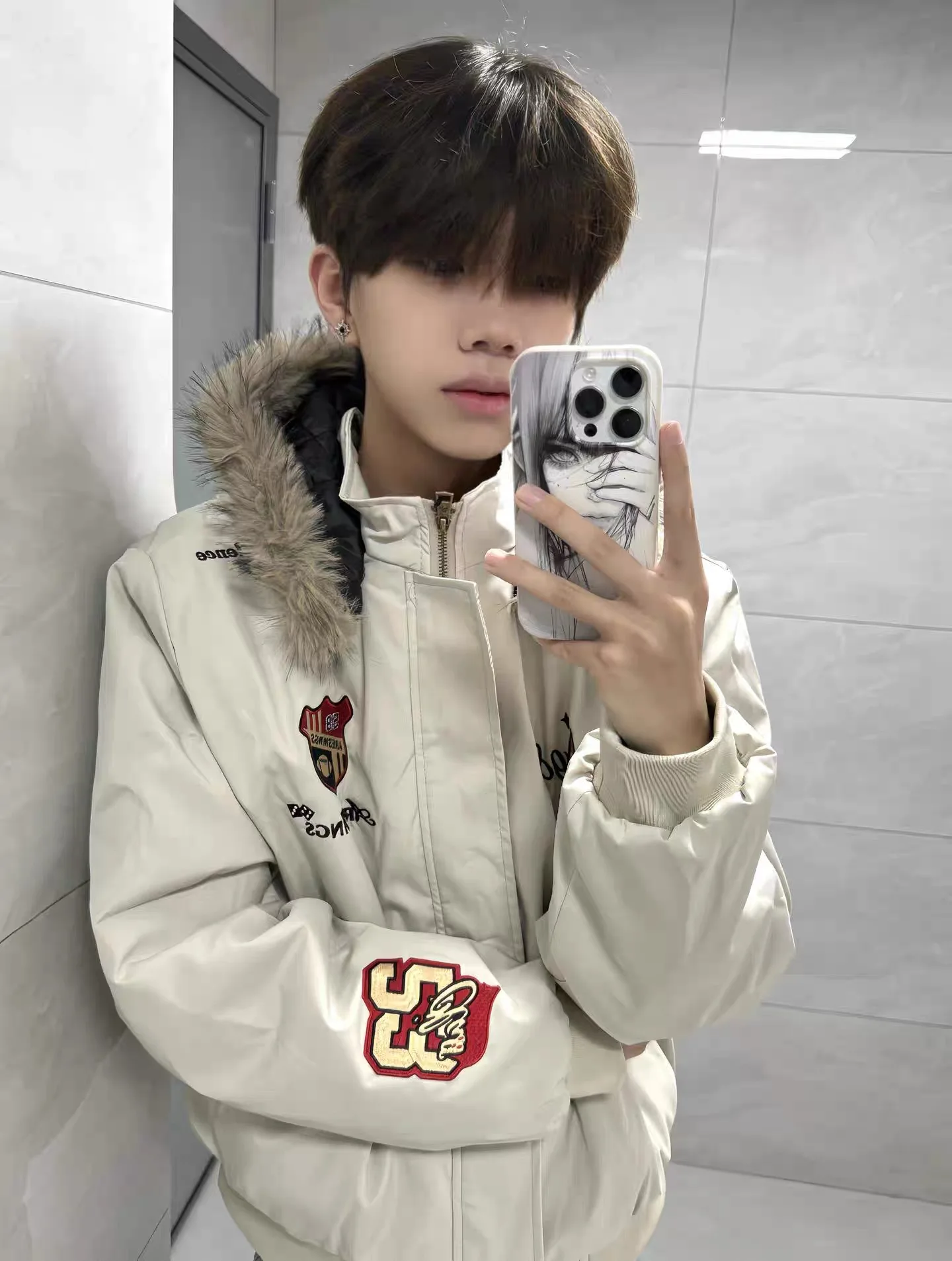 

Хлопковое пальто Thiened с вышивкой и меховым воротником, дизайн «Горный орел», уличный стиль, студенческий тренд, тепло