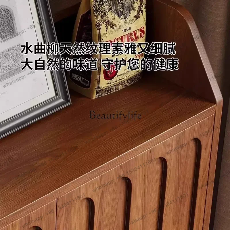 JJ Solid wood retro dining side cabinet integrated against the wall Small apartment household French medieval tea cabinet