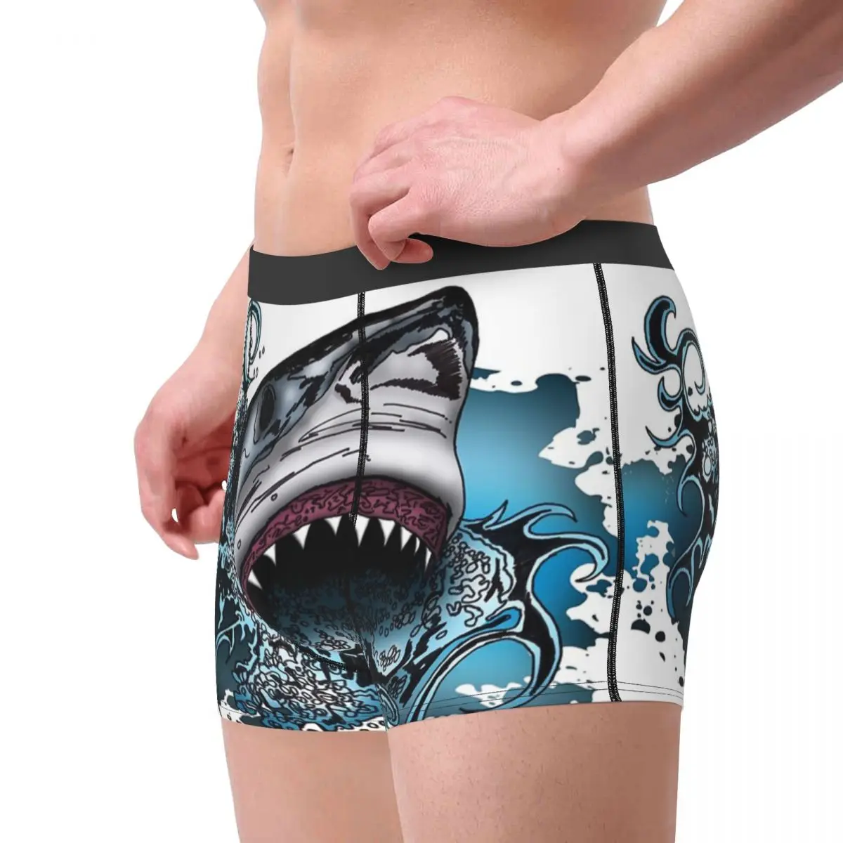 Men Shark Attack Underwear Funny Boxer Shorts Panties Male Breathable Underpants S-XXL