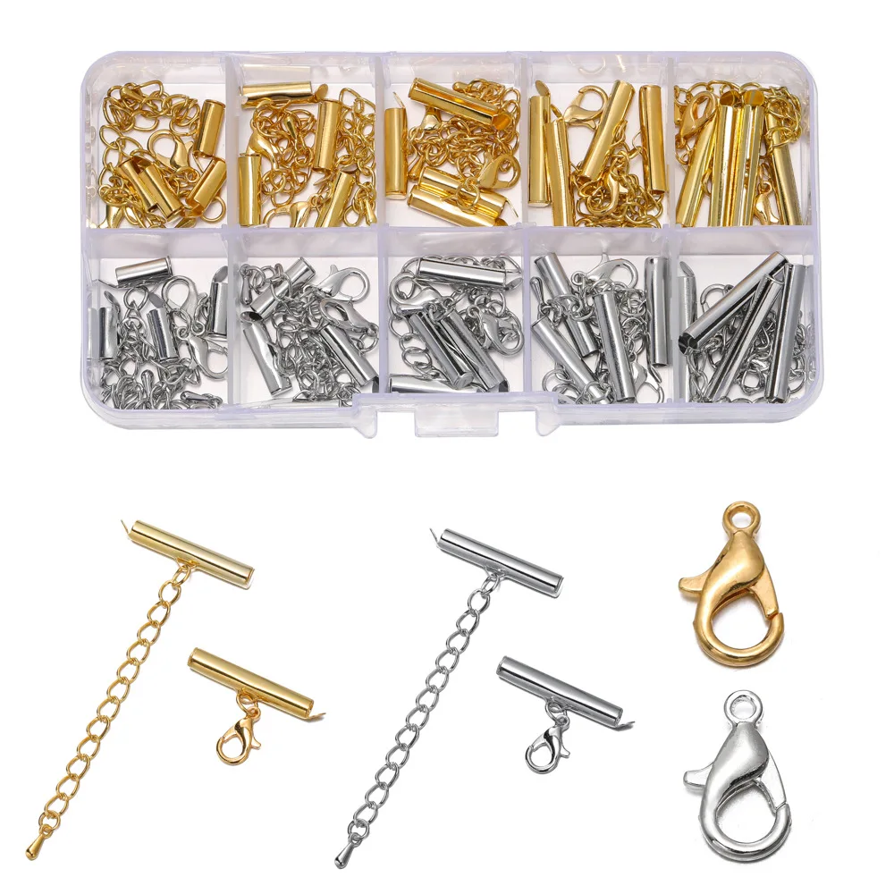 10-25mm Slide Tube Buckle 10-case Set Diy Snap Tassel Connecting Slide Tube Clip Earring Slide Tube Barrel Tail Chain