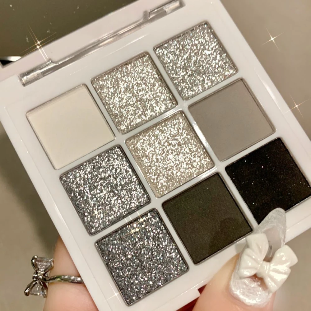 Punk Eyeshadow Palette Nine-color Smoky Cool Toned Shimmer Eye Shadow Waterproof Powder Matte Cement Gray 3D Eyes Makeup Effect