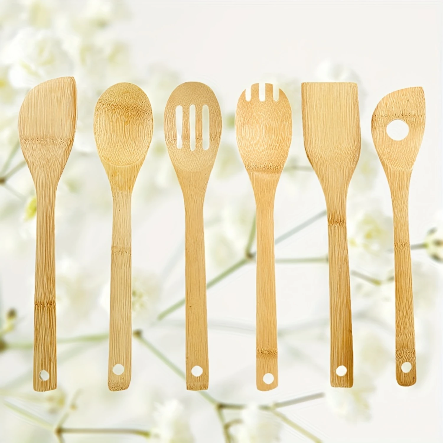 

6PCS/Set Durable Bamboo Kitchen Utensils - Aesthetic Wooden Cooking Tools, Non-stick & Safe for Gourmet Cooking, Perfect Decorat