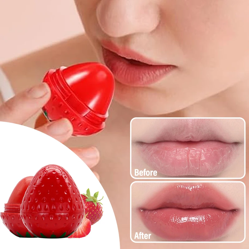 1/4Pcs Strawberry Lip Balm Long Lasting Moisturizing Repair Hydrating Anti-Cracking Colored Tint Lipstick Portable Fruity Lip Repair Balm Clear Repair Lip Care Cosmetics