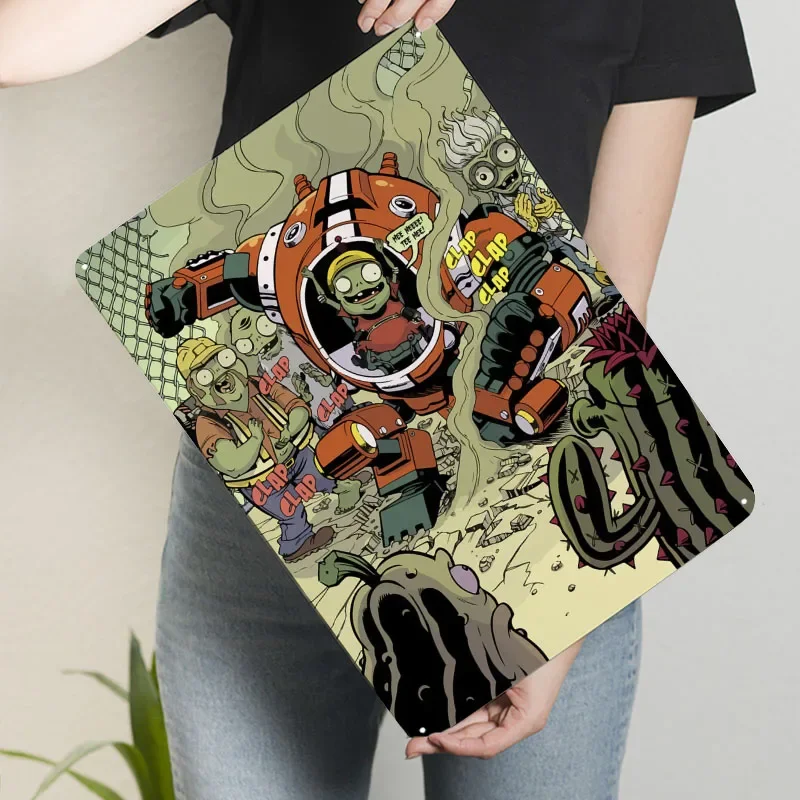 علامات صفيح للنباتات مقابل الزومبي ملصق كوميدي ديكور منزلي حديث غرفة المعيشة علامة معدنية مخصصة لتزيين جدران الفن ريترو #3