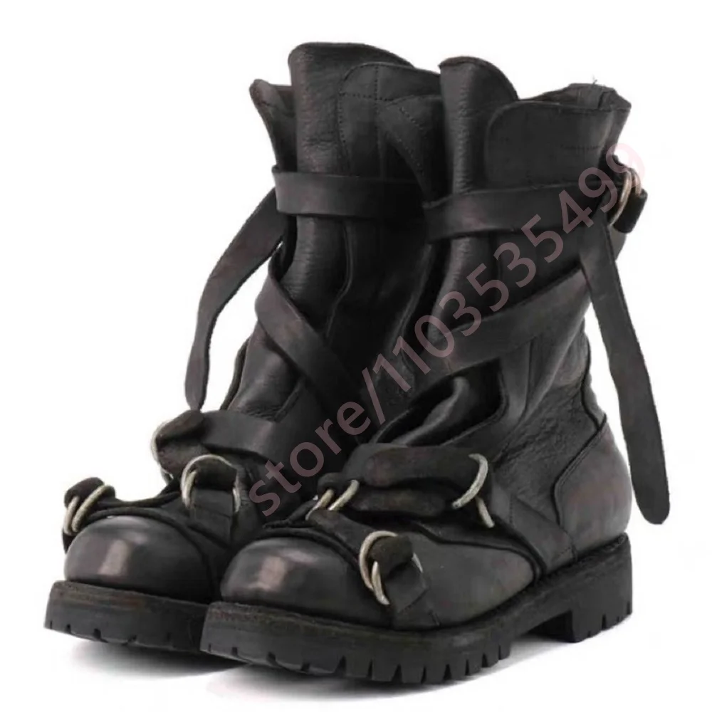 

Черные мотоциклетные ботинки в стиле ретро с пряжкой на ремне, осень 2022, ботильоны в стиле панк с круглым носком и массивным каблуком в уличном стиле, повседневные ботинки для верховой езды