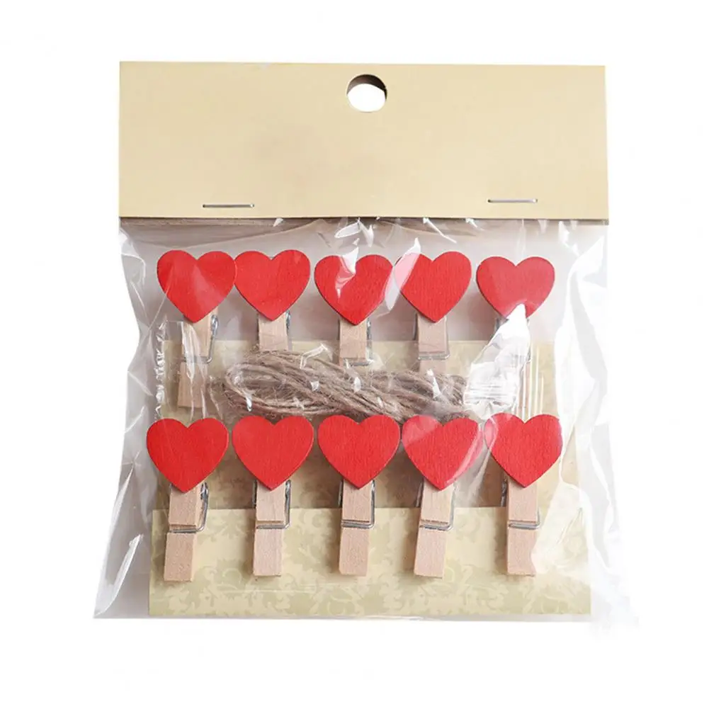 10/20Pcs Wooden Clothespin with Rope Home Classroom Photo Picture Hanging Love Heart Clip Sock Towel Sheet Laundry Clothing Peg
