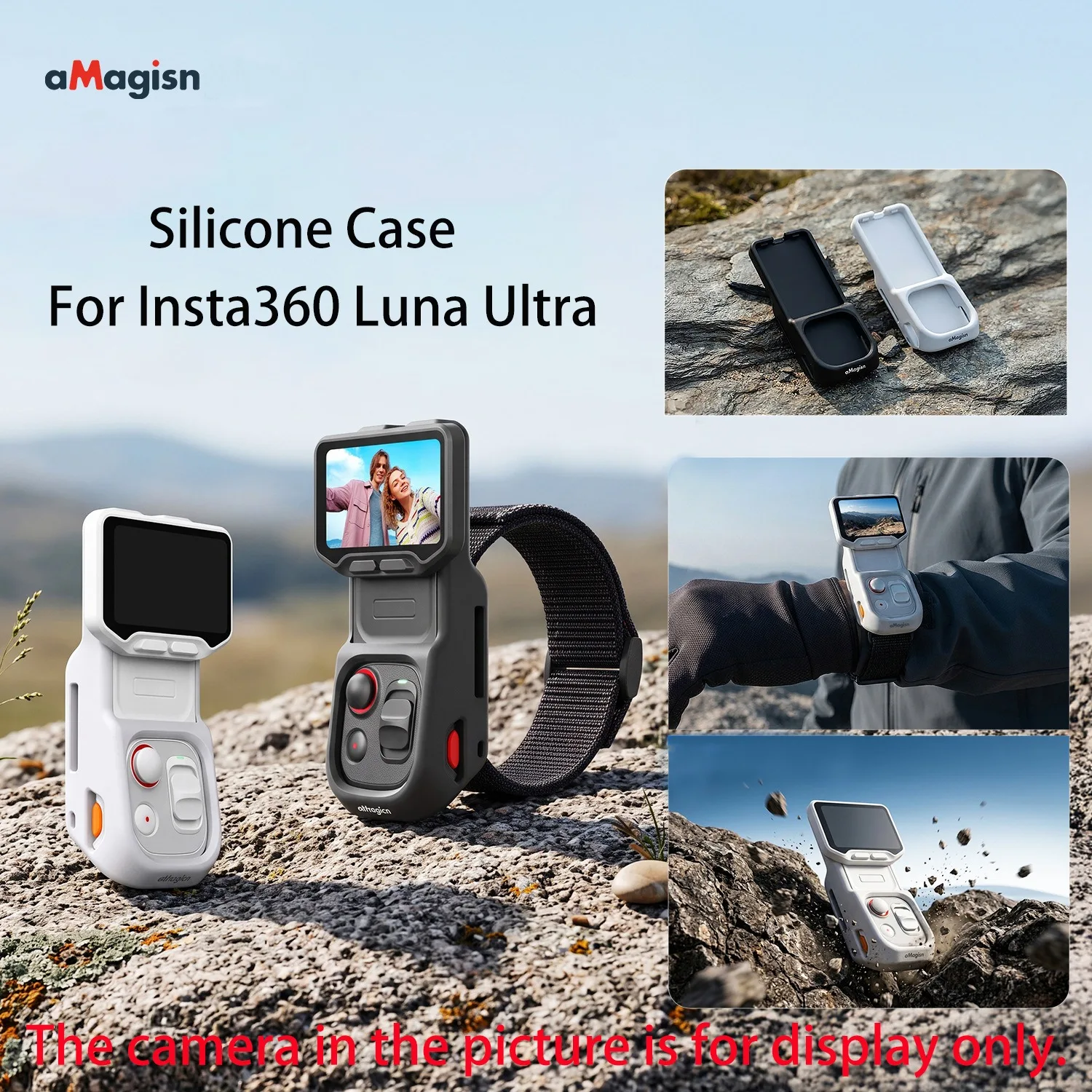 aMagisn Silicone Case with Wrist Strap for Insta360 Luna Ultra Detachable Touchscreen Real-time Preview for Vlogging Travel