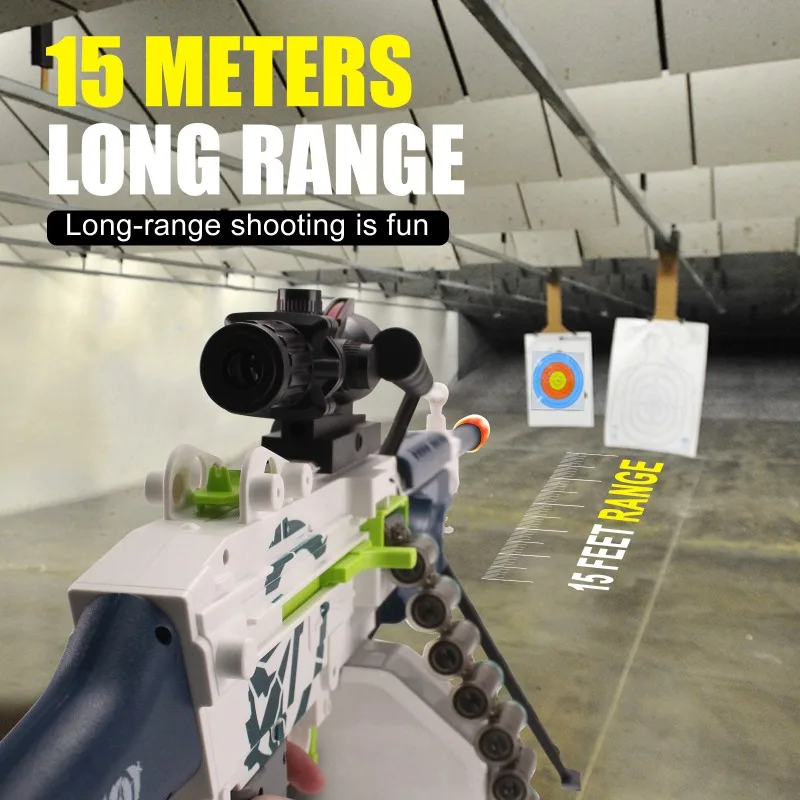 M249 Pistola de juguete eléctrica azul y roja con modos de disparo eléctricos y manuales duales, 60-70FPS y alcance de disparo de 15 m