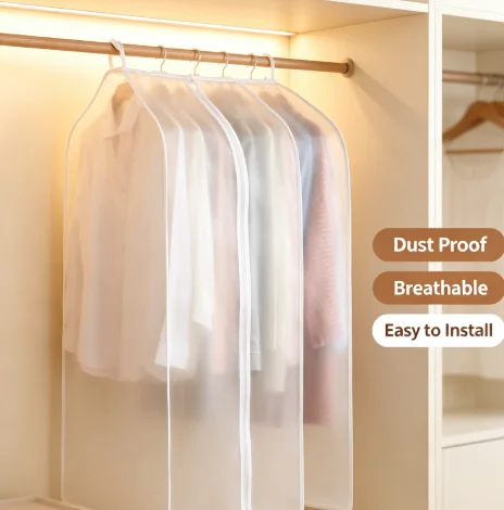 Translucent Clothes Dust Cover Hanging Garment Organizer Dustproof Waterproof Dress Household Storage Accessory