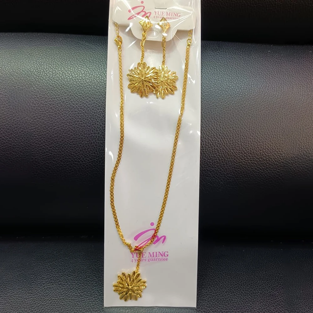YM Äthiopien Gold Farbe Schmuck Set Trend Damen elegante Tropfen Ohrringe und Halskette 18 Karat vergoldet Schmuck Accessoires Party Geschenke 4