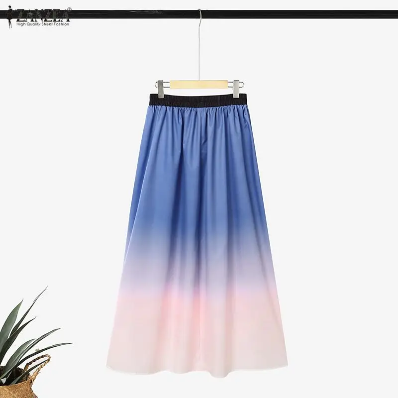 ZANZEA Fashion Ombre Maxi Skirts Autumn Women Floral Print Elastic Waist Loose A-Line Long Skirt Daily Casual Dates Faldas Mujer