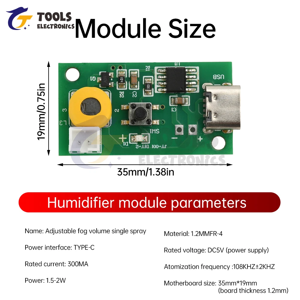 Mini Humidifier DIY Kits Mist Maker Driver Circuit Board DC 5V Three Gear Adjustable Fog Volume Single Spray Humidifier Module