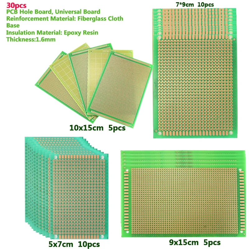 30-個片面グリーンオイルエポキシボードグラスファイバー-5x7-7x9-9x15-10x15cm-ユニバーサル-pcb-ボード-arduino-溶接ボードに適しています