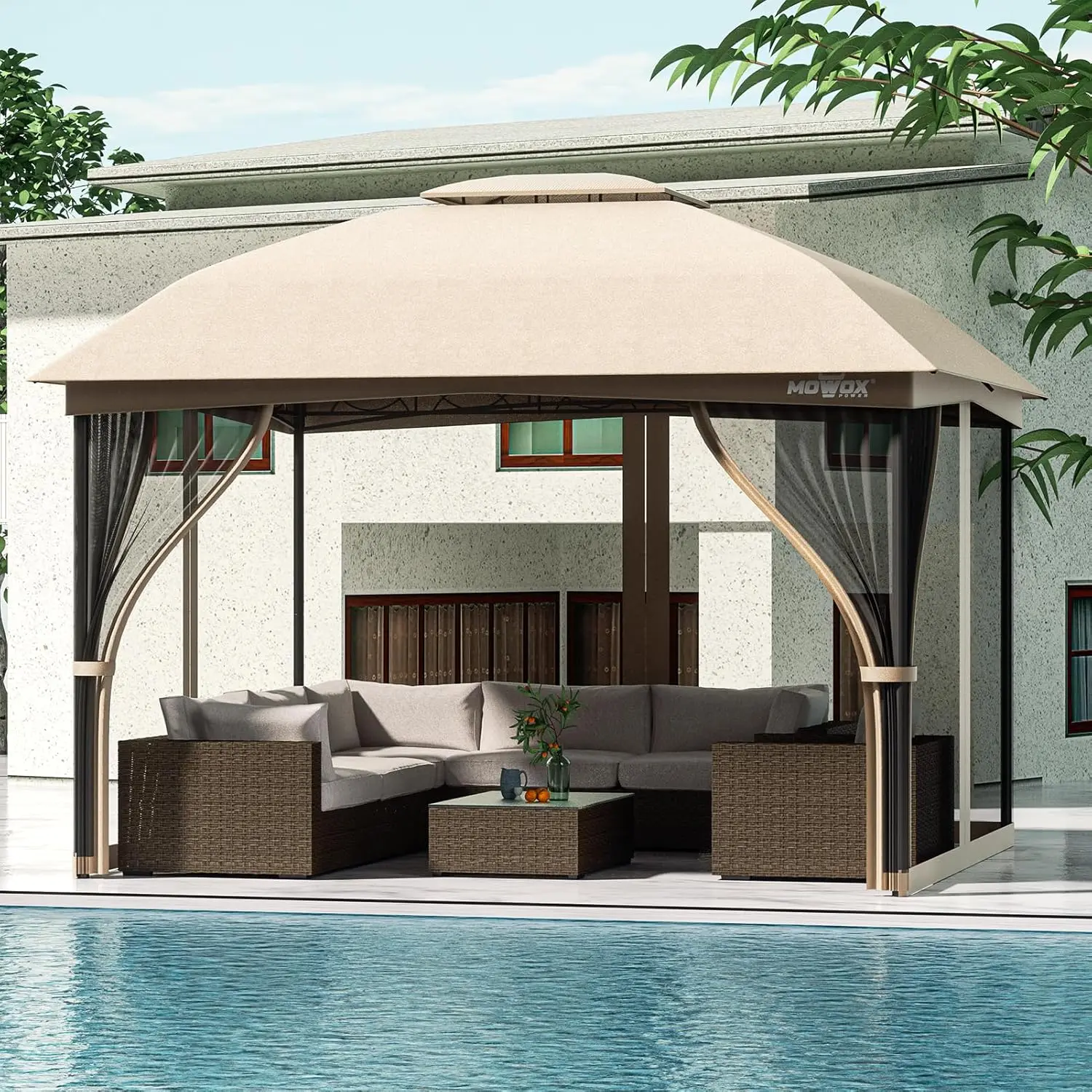 

Альтанка 10 x 12 футов с москитной сеткой, двойная вентиляция европейского стиля, уличная беседка для патио, сада, лужайки, заднего двора