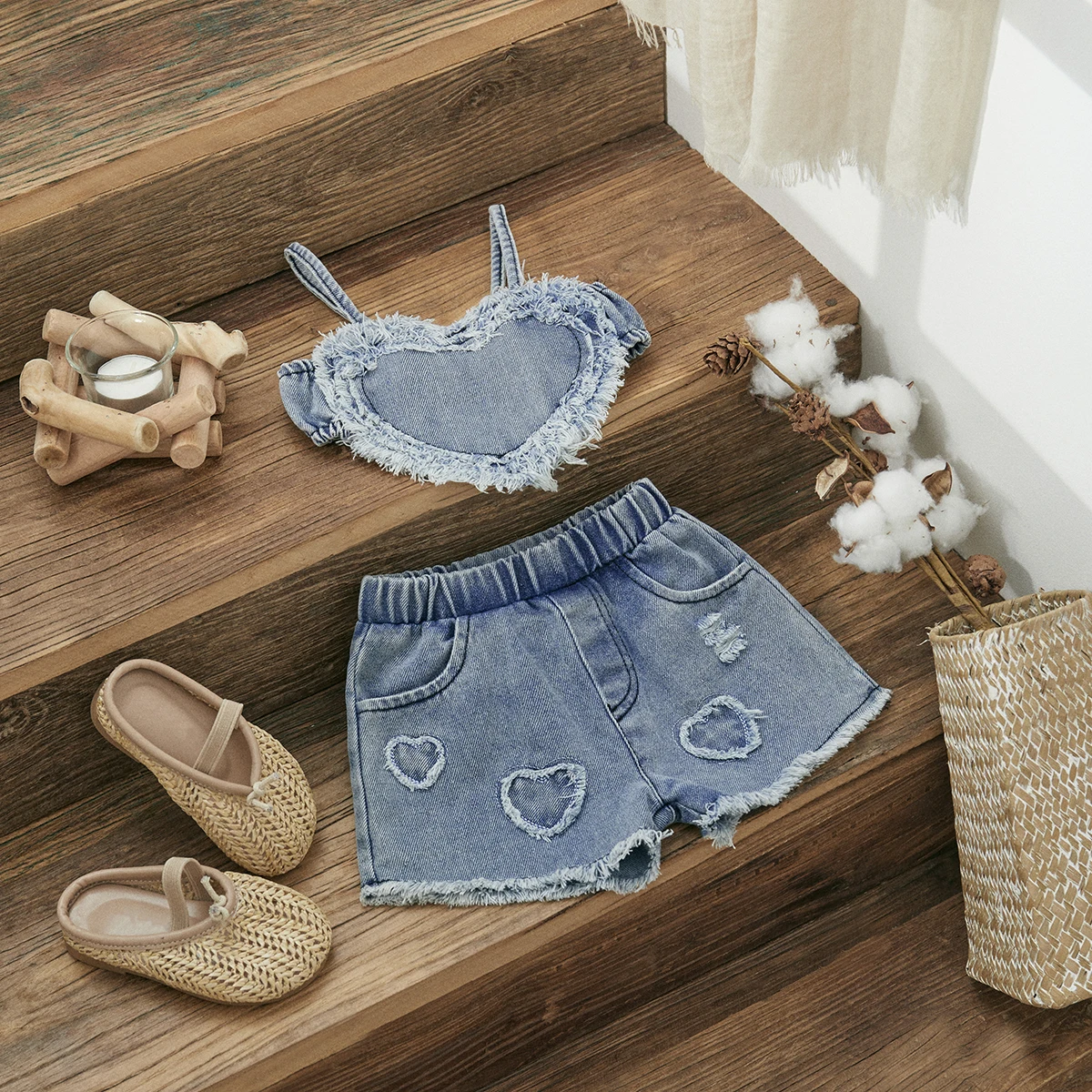 Ma & baby 3-24m neugeborene Baby kleidung setzt Kleinkind Denim Outfits Mode Herz Ernte Tops Shorts Sommerkleid ung