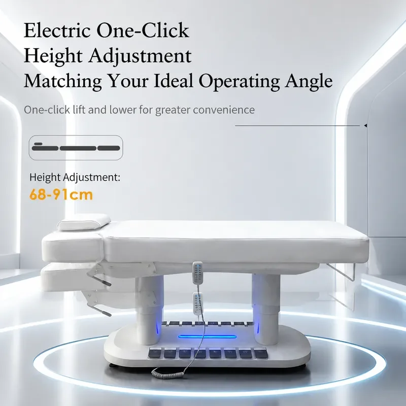 Four Motor Electric Beauty Bed with Lamp Adjustable Lifting Massage Table for Physiotherapy Eyelash Extension Spa Treatment