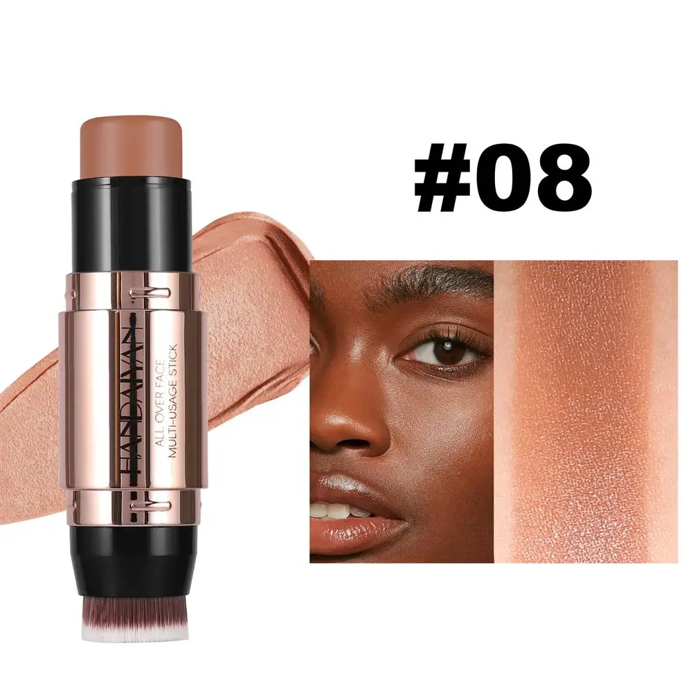 Bronceador de doble cara, crema de contorno, maquillaje, sombra oscura ligera, corrector de contorno duradero con pincel brillante U4w1