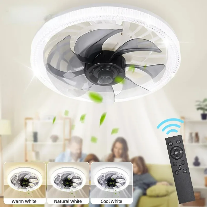 

E27 Ceiling Fan Light LED Intelligent Remote Control Dimming Mute Fan Light Decoration Living Room Dining Room Bedroom Fan Light