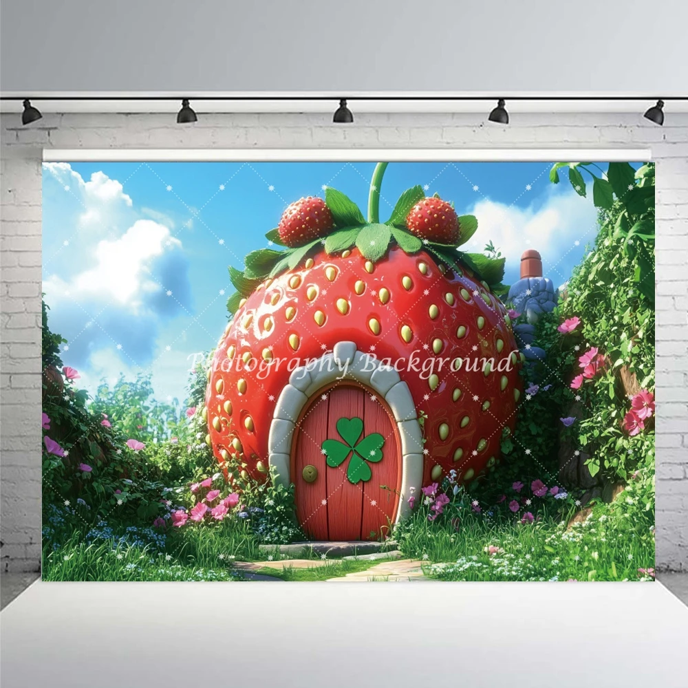 الفراولة الحمراء منزل التصوير خلفية الفواكه الريفية مزرعة الحديقة العشب عيد ميلاد الزفاف عطلة ديكور حفلات خلفية الصورة