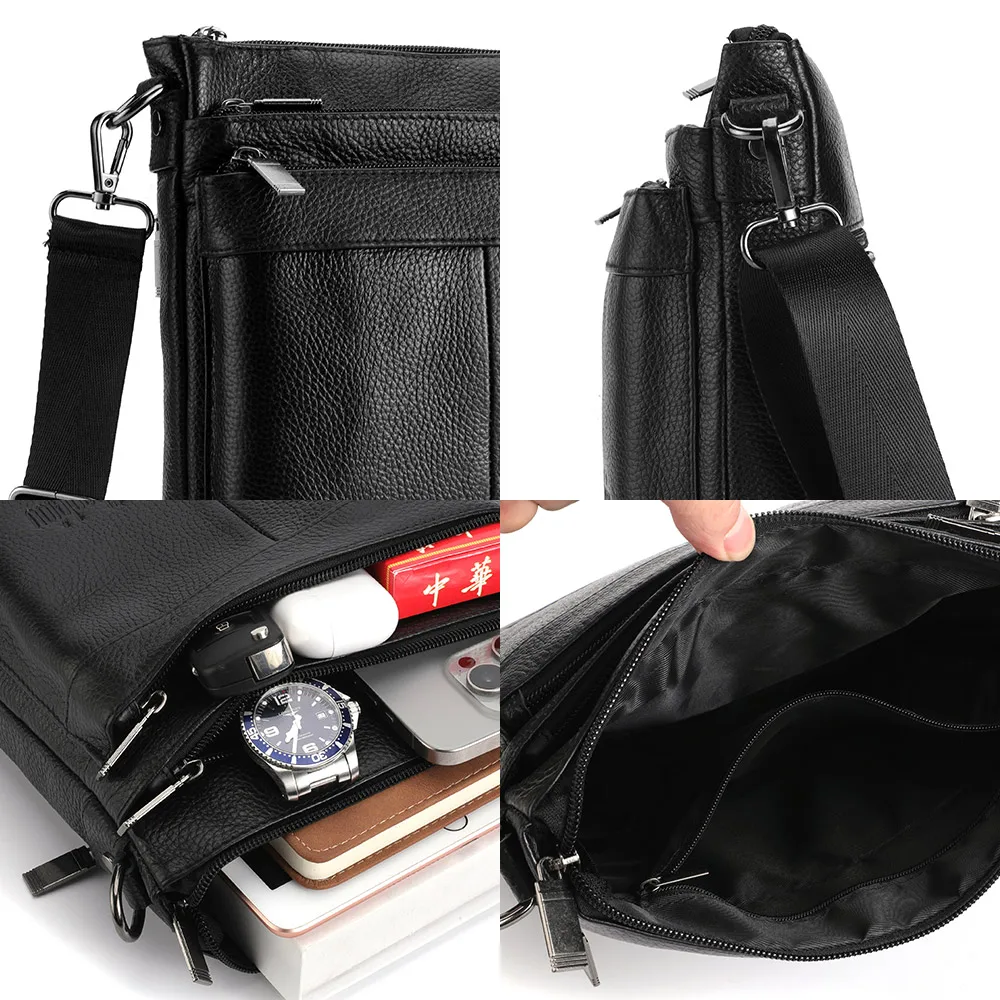 Men\'s Leather Messenger Bag Business Shoulder Bag Small Crossbody Bag Multi Function Messenger Bag Men\'s Travel Bag