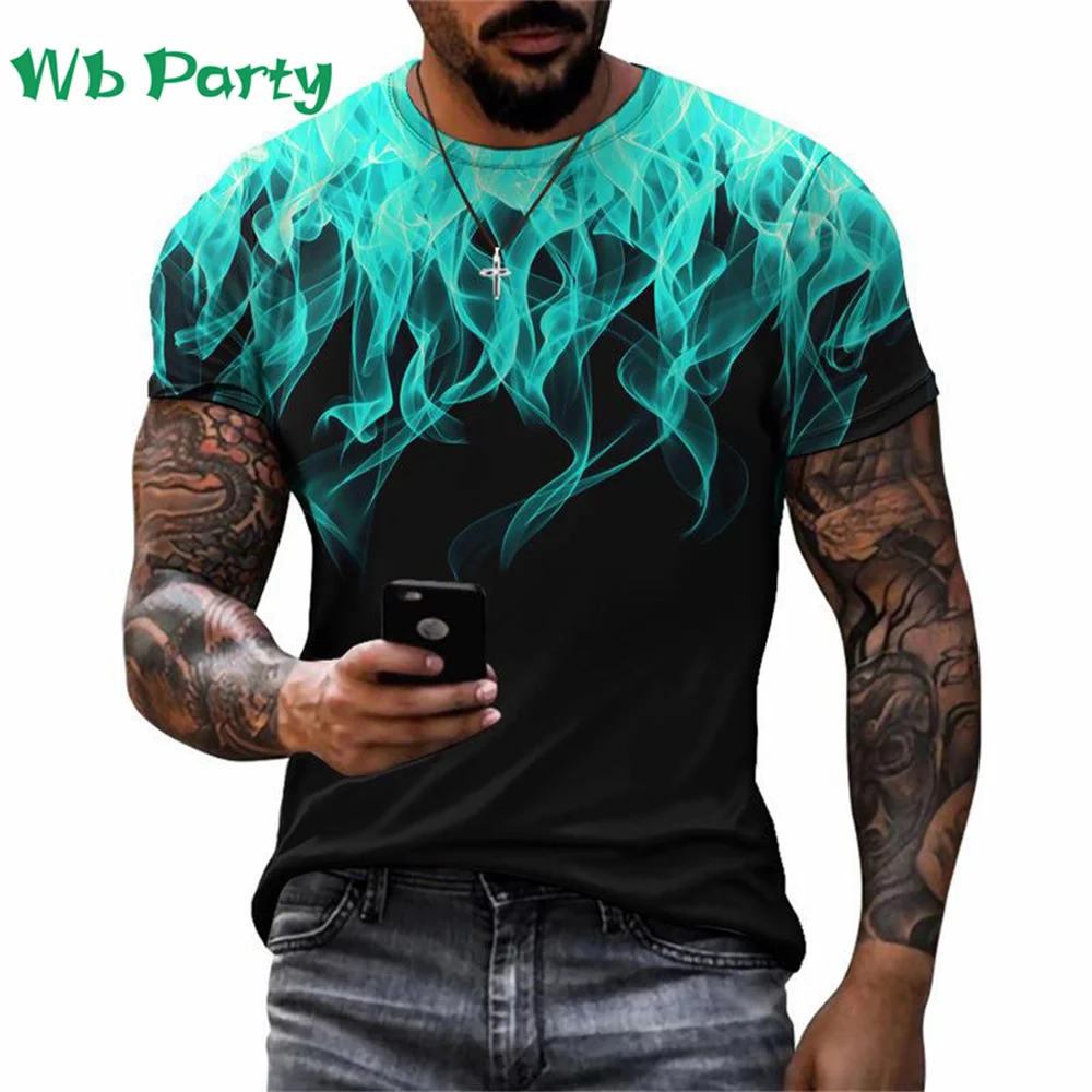 

Футболка мужская с 3D-принтом пламени, тенниска с коротким рукавом, модная майка с графическим принтом пламени