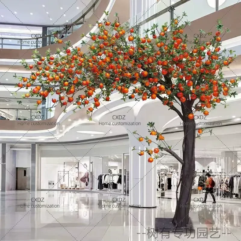 Simulation Fake Pomegranate Orange Apple Persimmon Hawthorn Fruit Tree Large Solid Wood Indoor Decoration Artificial Plant
