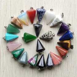 Good quality natural stone quartz healing pendulum Hexagonal cone pendant for jewelry making Wholesale 24pcs/lots fast shipping